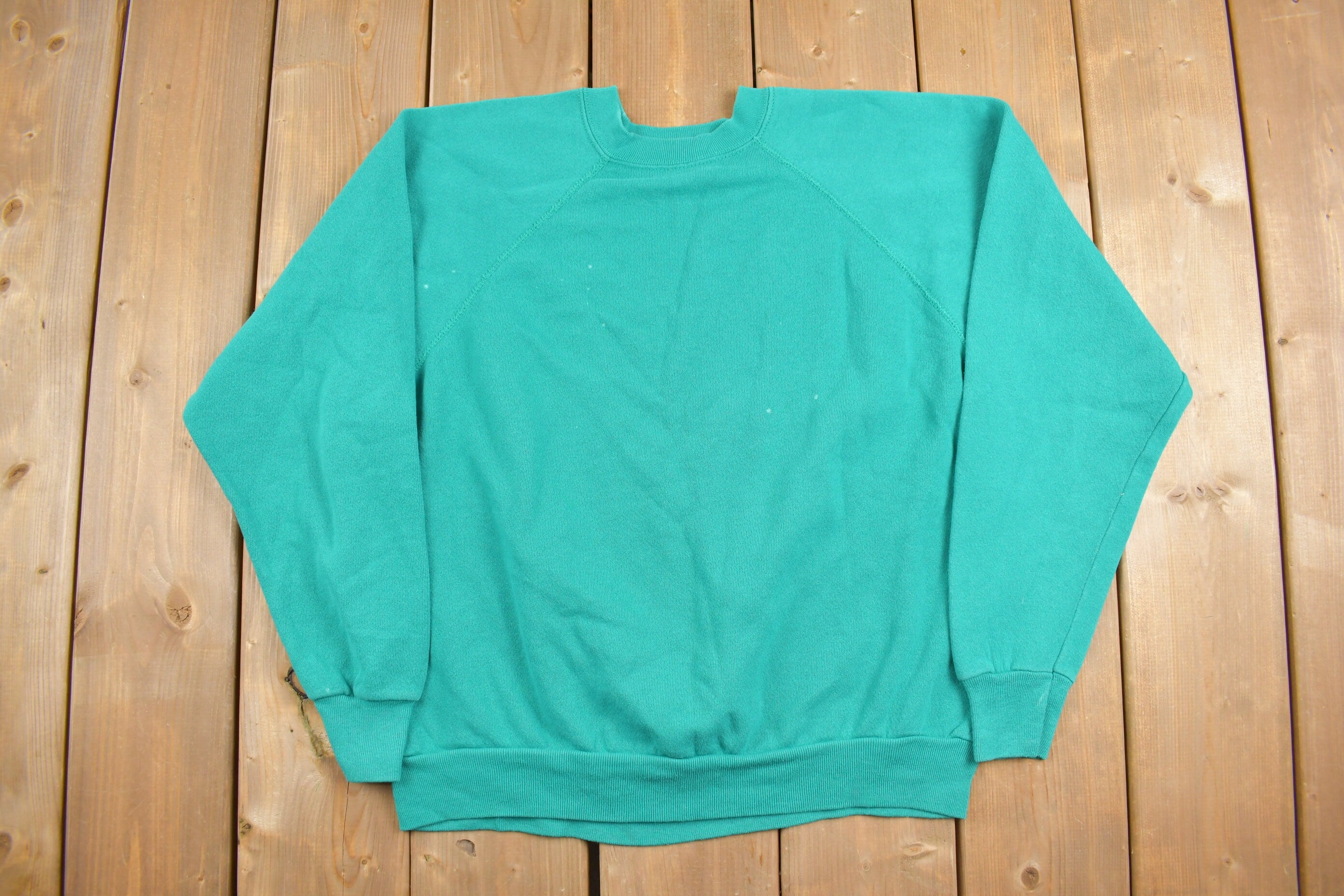 Vintage 1980s Tultex Turquoise Raglan Crewneck Sweatshirt