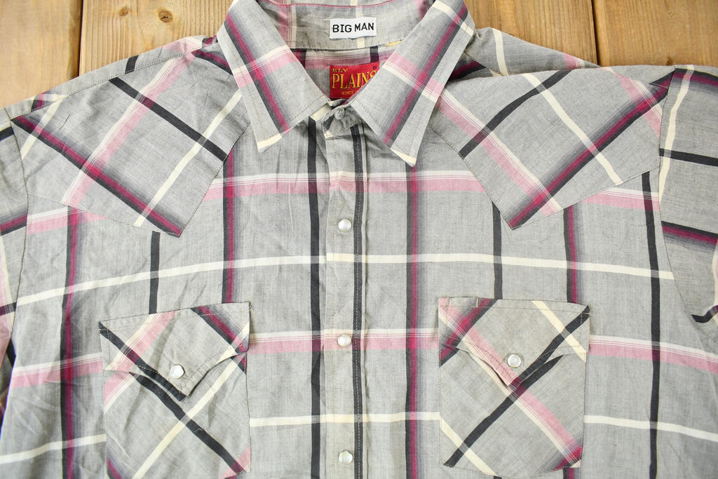 Vintage 1980s Ely Plains Western Cowboy Style Plaid Button Up Shirt