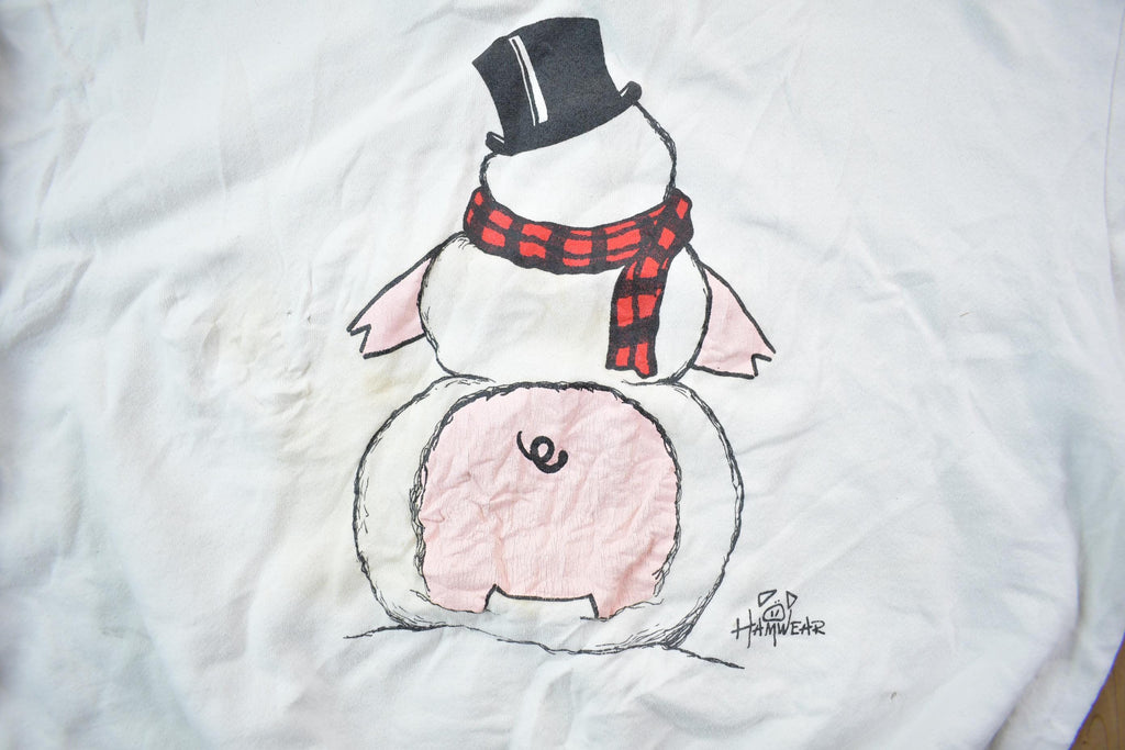 Vintage 1990s Cute Snowman Crewneck Sweater / 90s Crewneck / Grandma Sweater / Streetwear / Animal Theme / Pig