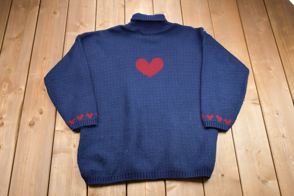 Vintage 1990s Private Eyes Made In USA Knitted Mock Neck Sweater Patchwork Knitting