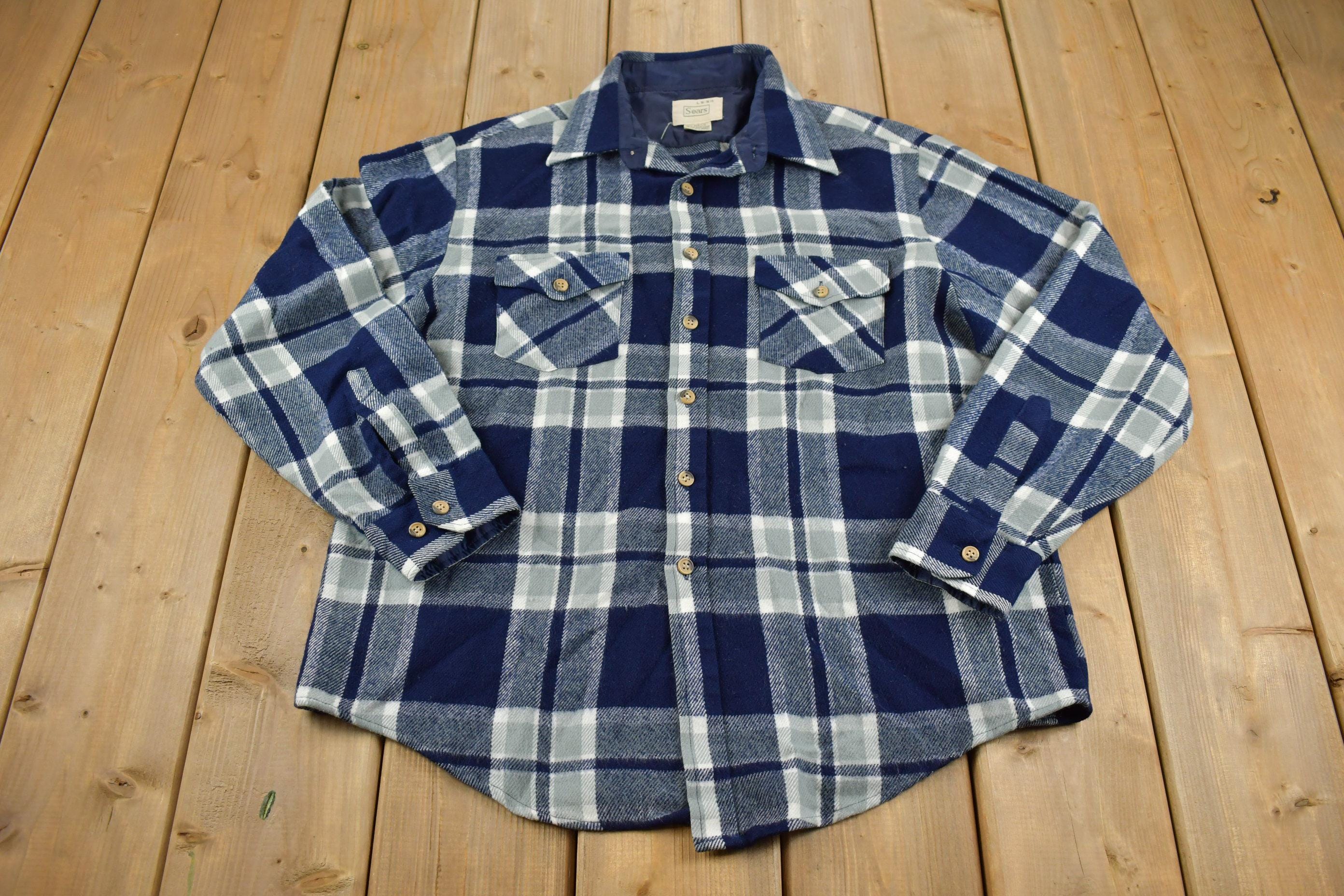 Vintage 1980s Sears Plaid Button Up Flannel Shirt