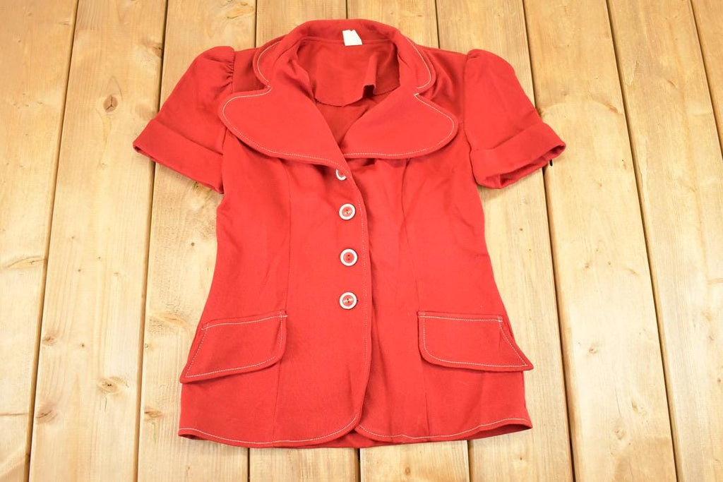 Vintage 1960s Fancy Red Cardigan Shirt Women's S