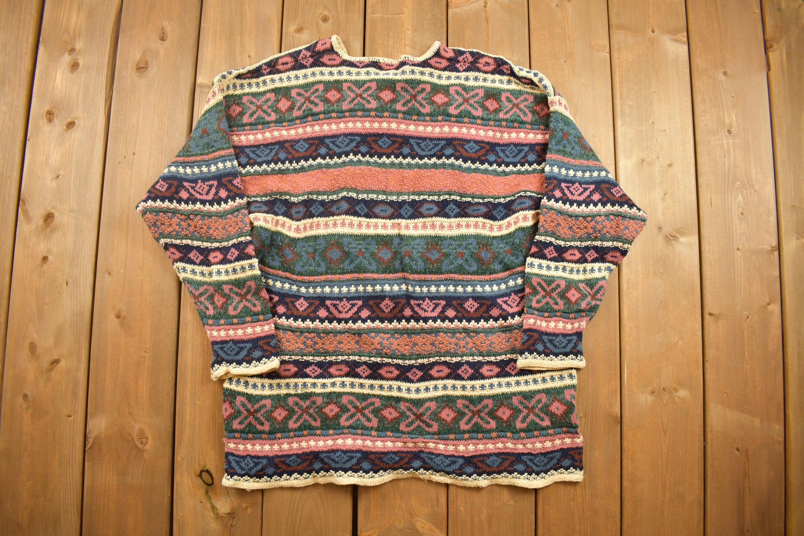 Vintage 1990s IVY Grandma Knitted Crewneck Sweater  Vintage 90s Crewneck  All Over Pattern  Colorful  Sweatshirt  Abstract Pattern