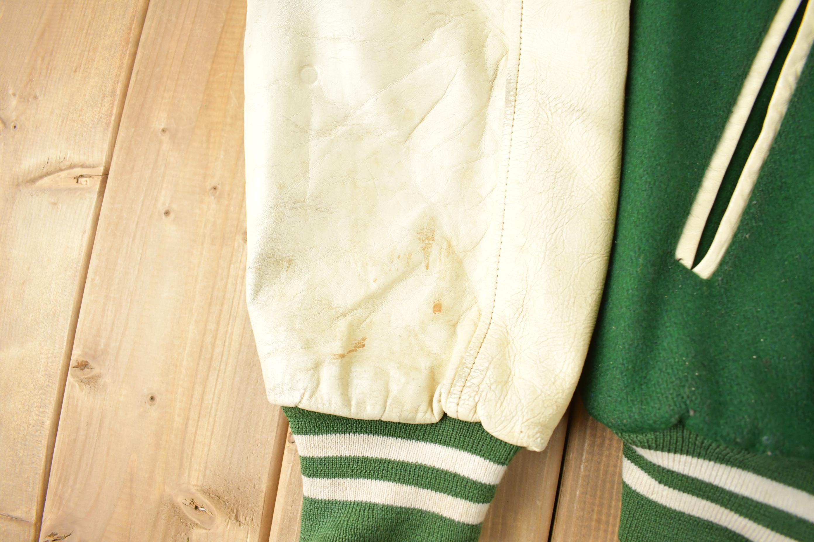 Vintage 1990s St Josephs Varsity Wrestling Leather & Wool Varsity Jacket Made In USA Size 44
