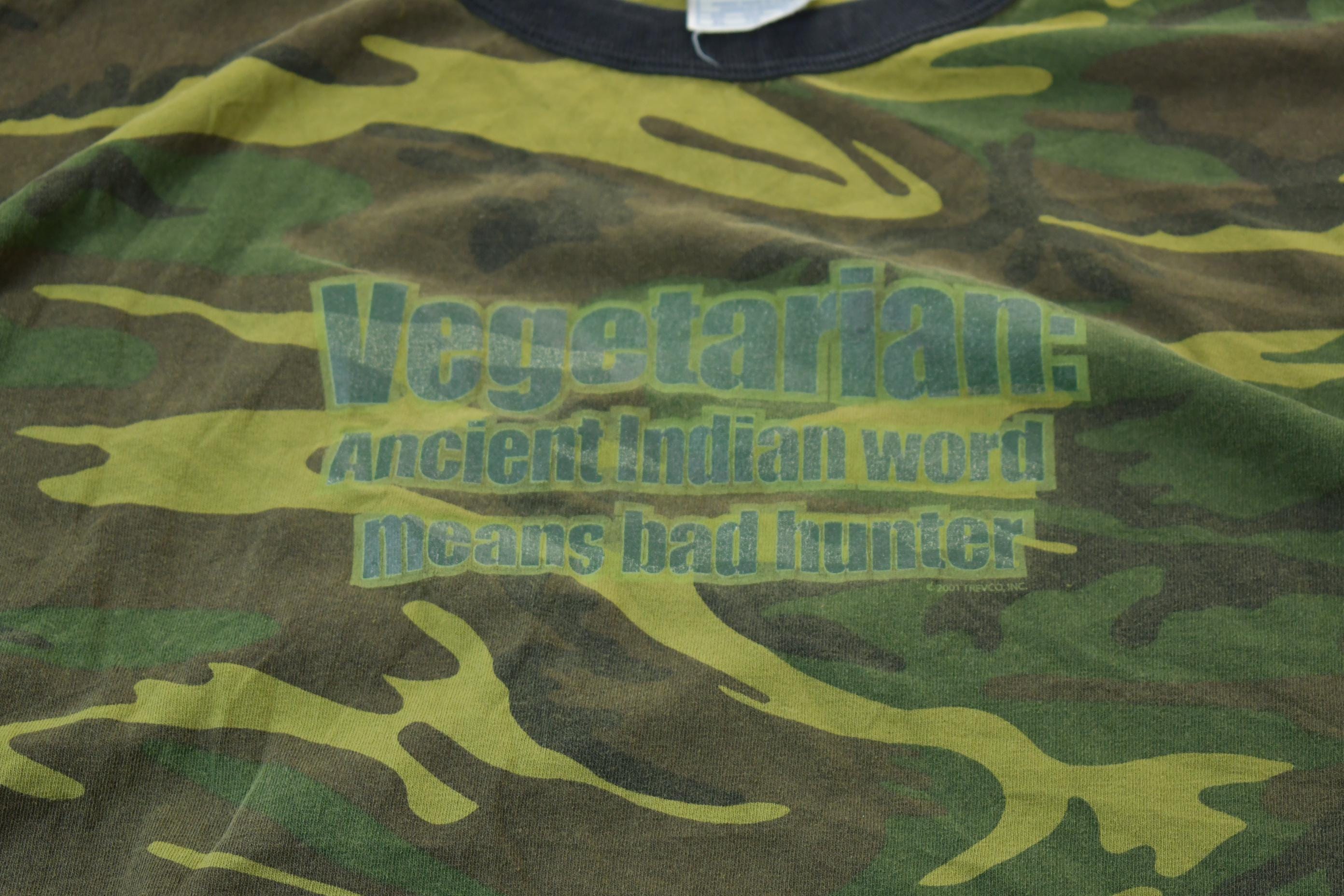 Vintage 1990s Vegetarian Graphic Camouflage T-Shirt