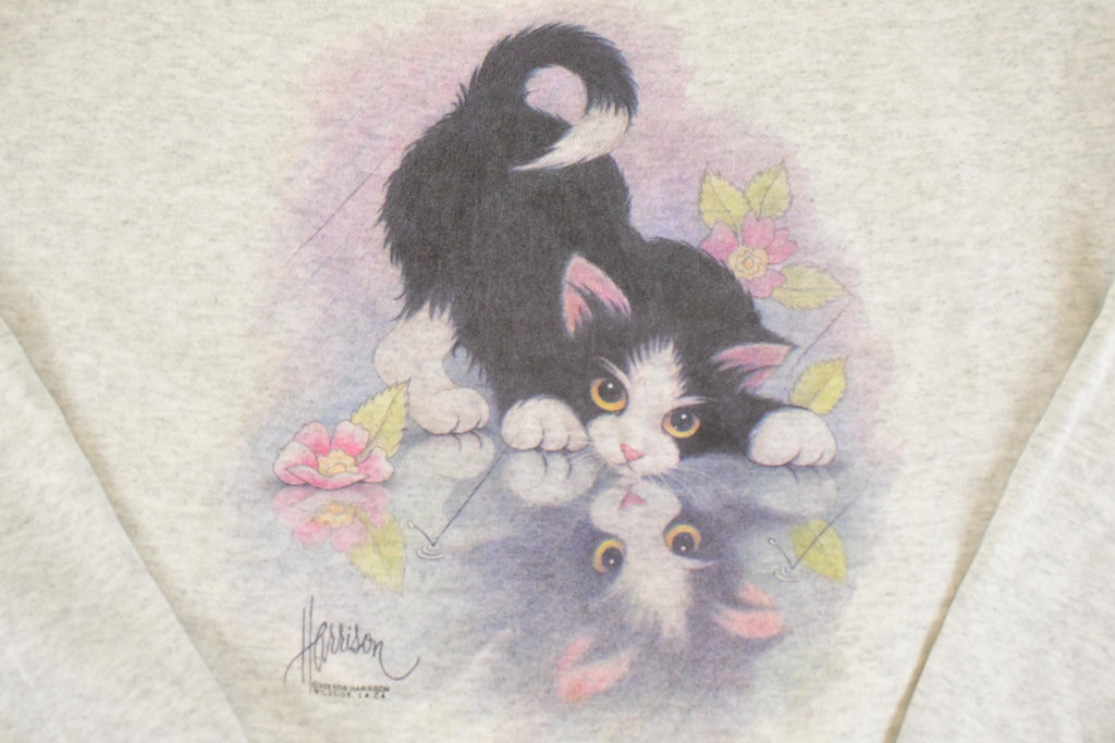Vintage 1990s Cute Cat Souvenir Crewneck Sweatshirt Mens L
