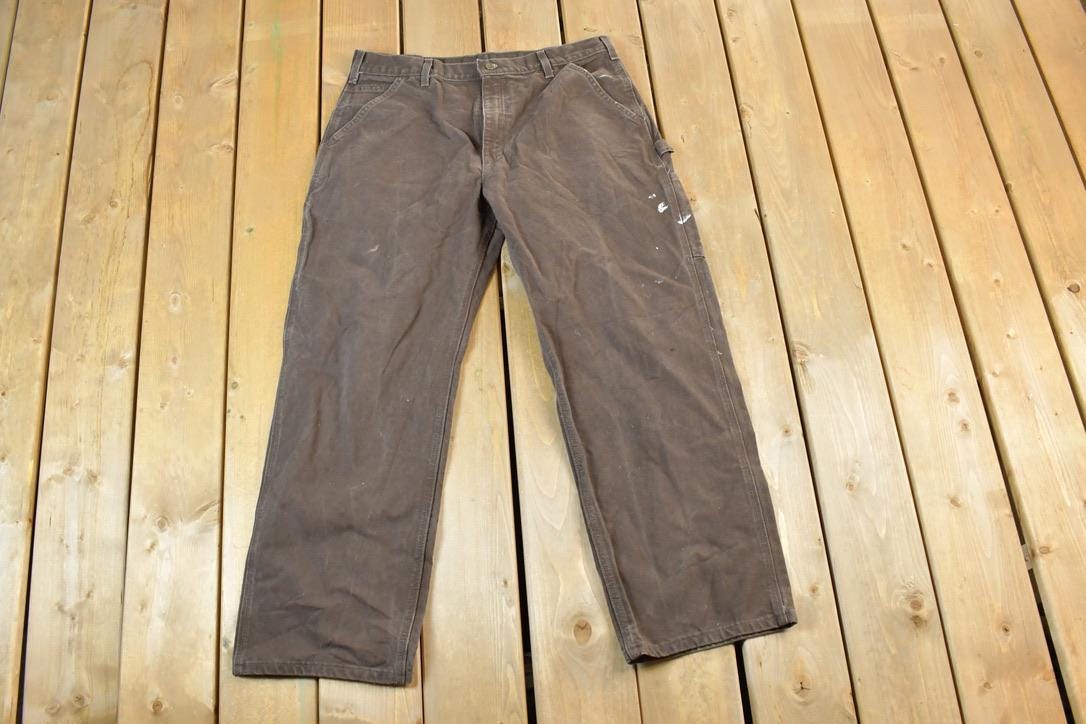Vintage 1990s Carhartt Brown Denim Work Pants Size 38 x 30