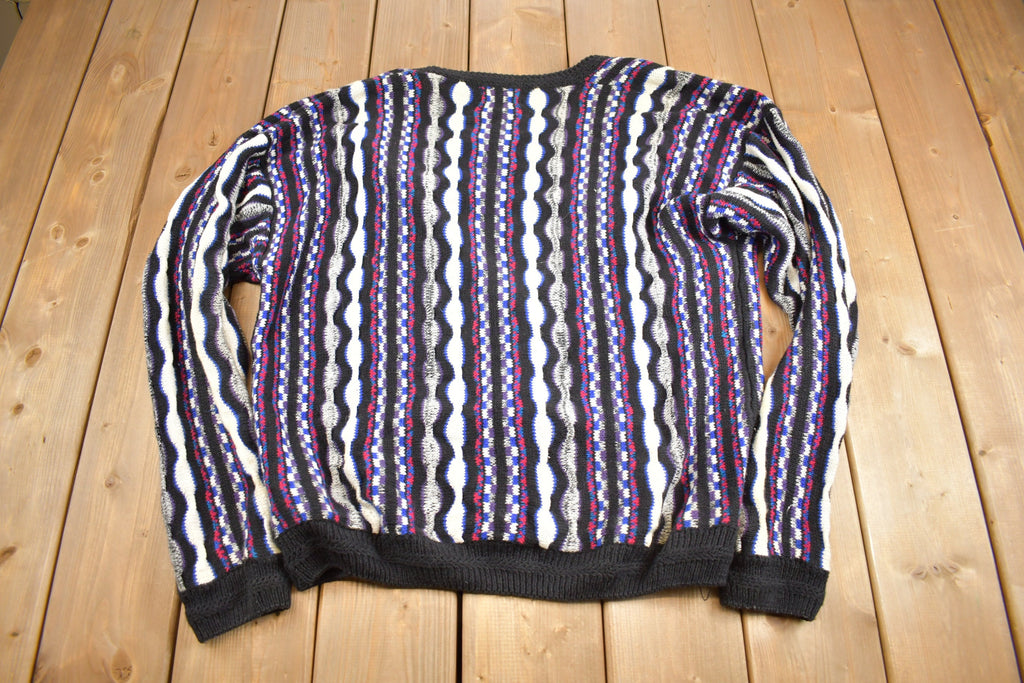 Vintage 1990s Etchings 3-D Knit Cardigan Sweater  Grandpa Sweater  Made in Canada  Vintage Streetwear  Coloured Cable Knit