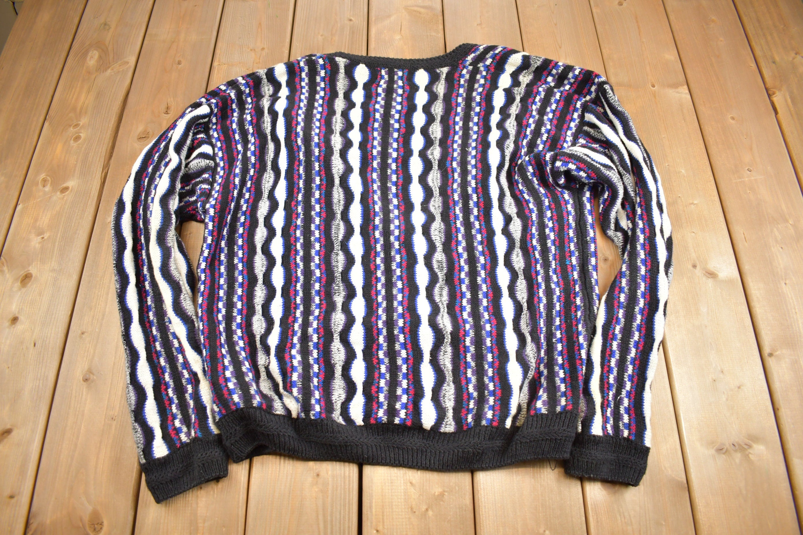 Vintage 1990s Etchings 3-D Knit Cardigan Sweater  Grandpa Sweater  Made in Canada  Vintage Streetwear  Coloured Cable Knit