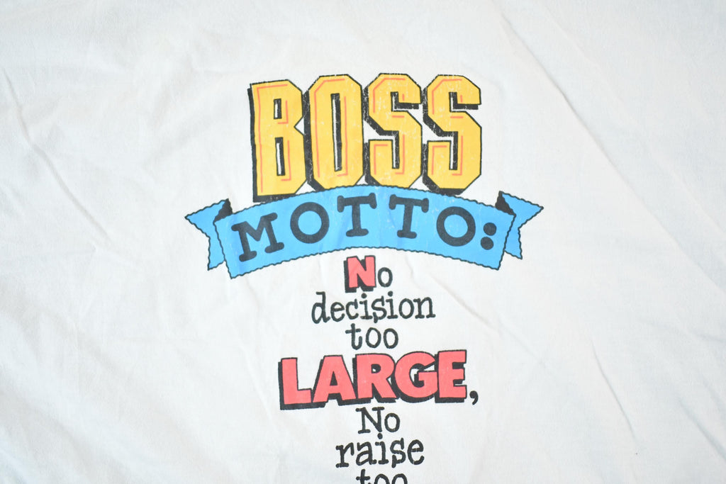 Vintage 1990s Shoebox Greetings Boss Motto No Decision Too Large Souvenir T-Shirt Mens L