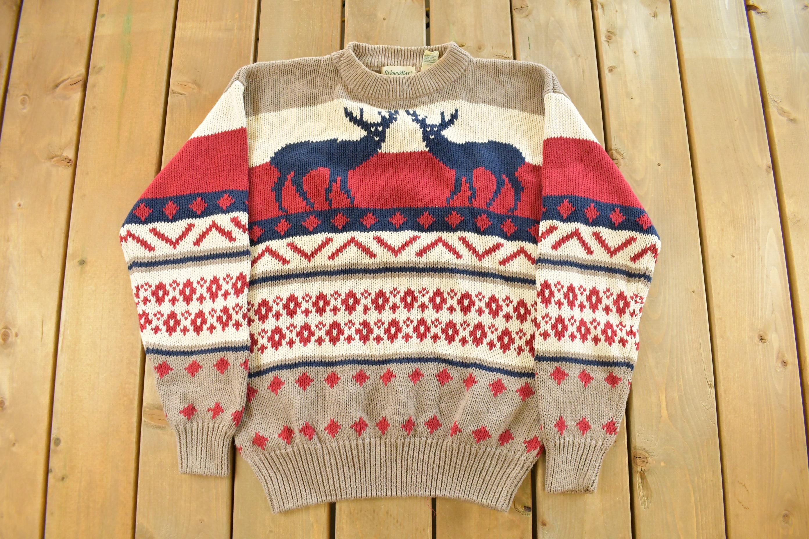 Vintage 1990s St. John's Bay Deer Knit Crewneck Sweater Men's Large
