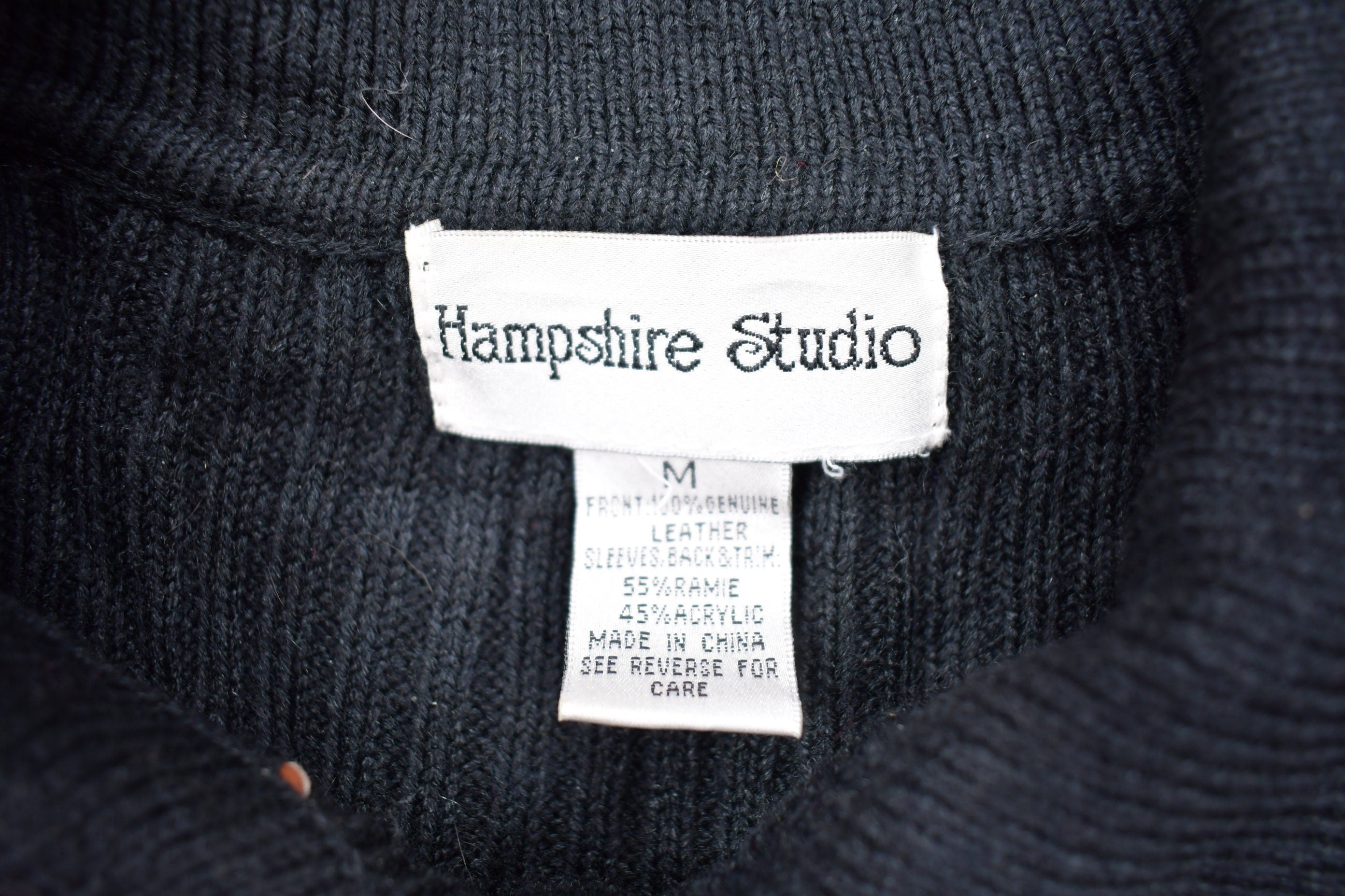 Vintage 1990s Hampshire Studio Wool Knit Leather Detail Sweater