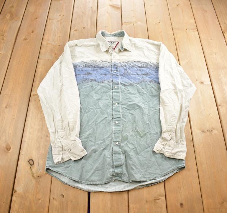 Vintage 1980s Cowboys Turtle Association Mountain Scenery Button Up Shirt