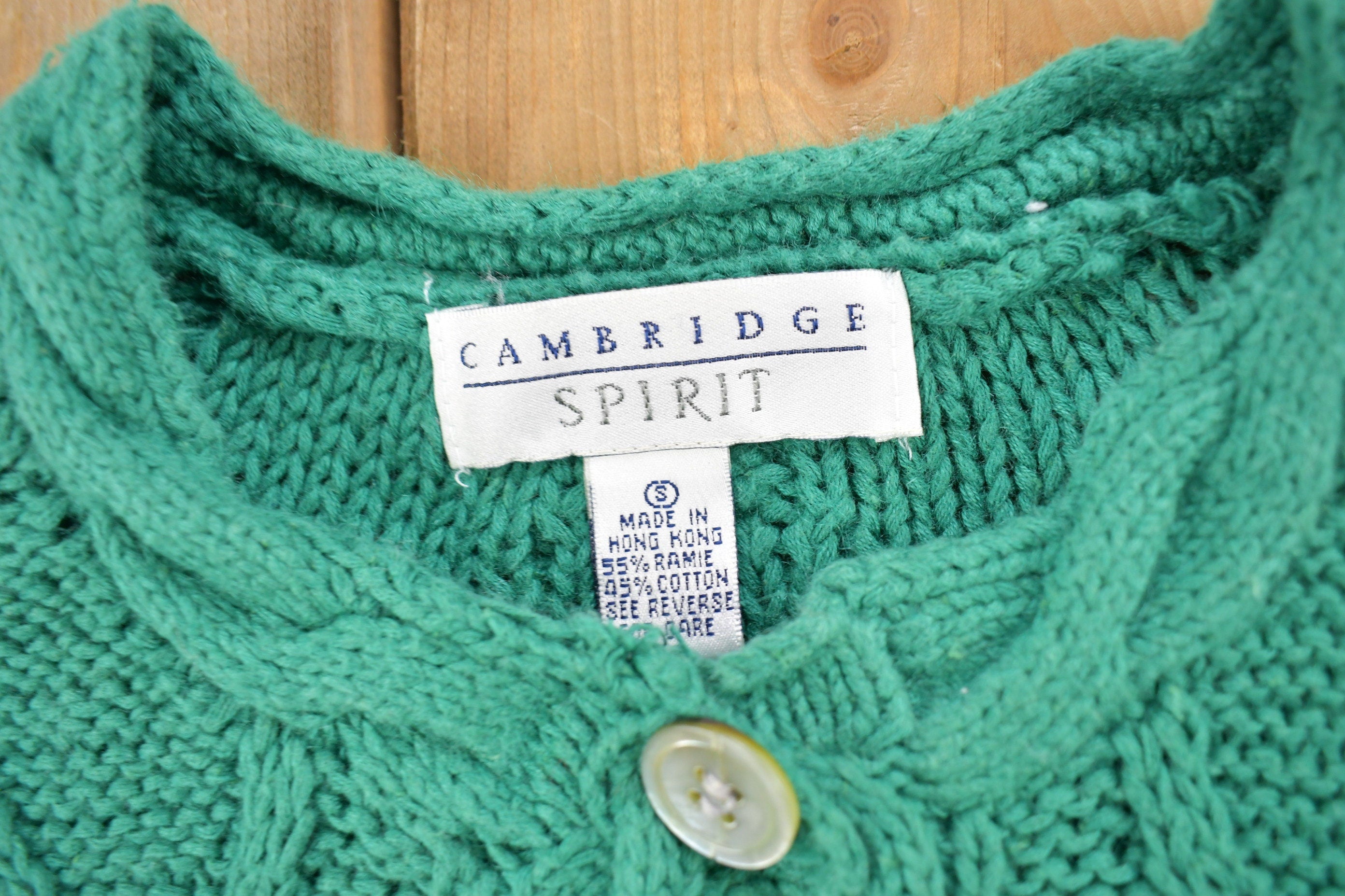 Vintage 1990s Cambridge Spirit Women's Green Cable Knit Cardigan Sweater