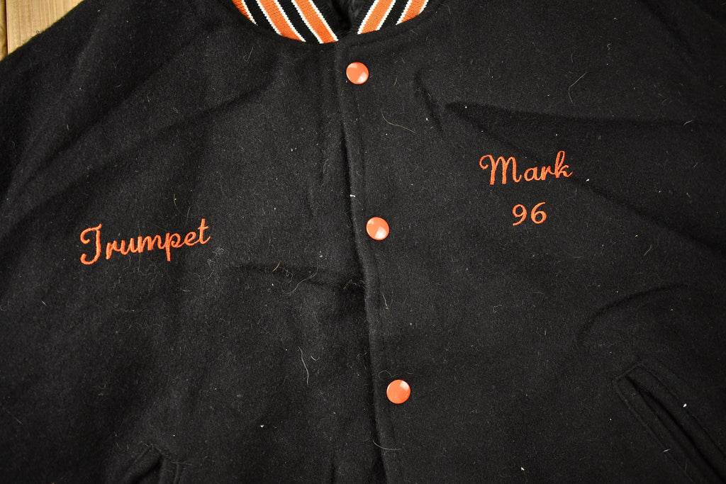 Vintage 1990s Benton Music Wool Varsity Jacket / Embroidered / Orange & Black / Quilted Jacket / Streetwear Fashion / 1990s