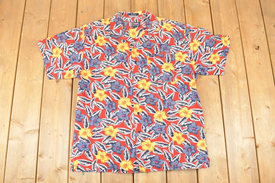 Vintage 1990s Chaps Ralph Lauren Hawaiian Abstract AOP Button Up Shirt Men's L / Funky Crazy Pattern / Preppy Style / Boxy Fit