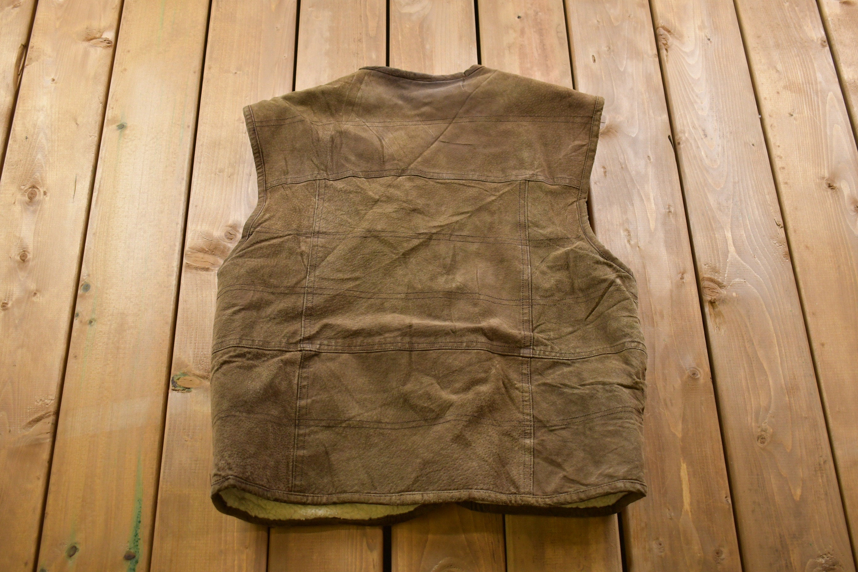 Vintage 1990s Suede Leather Sherpa Lined Vest