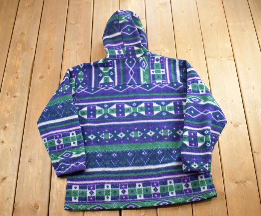 Vintage 1990s True American Classic Fleece Hooded Quarter Zip Sweater
