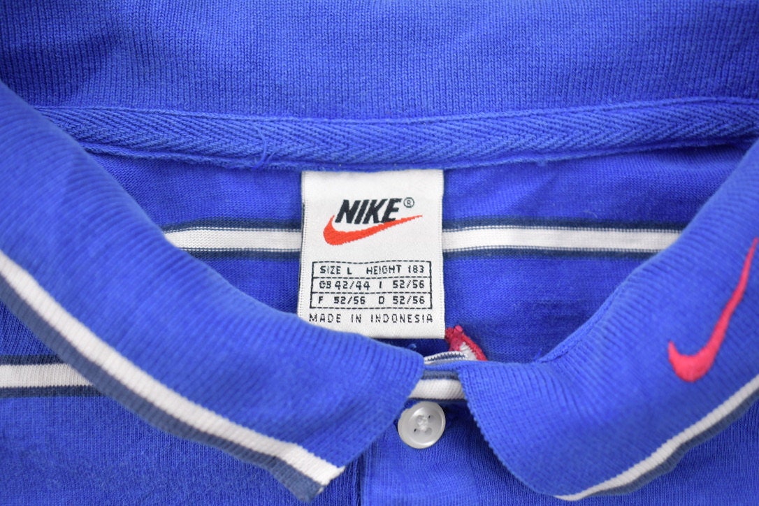 Vintage 1990s Nike Swoosh Embroidered Blue Polo T-Shirt
