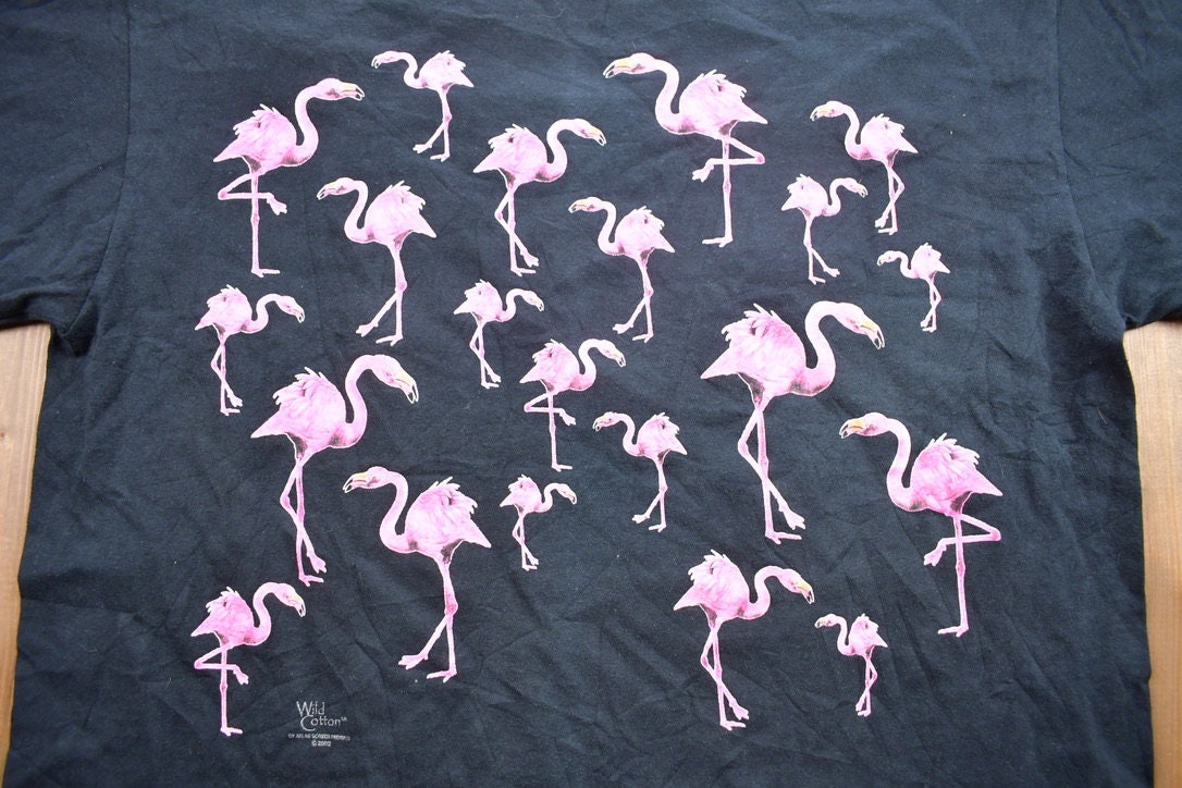 Vintage 2002 Wild Cotton Pink Flamingo Bird Theme Graphic T-Shirt
