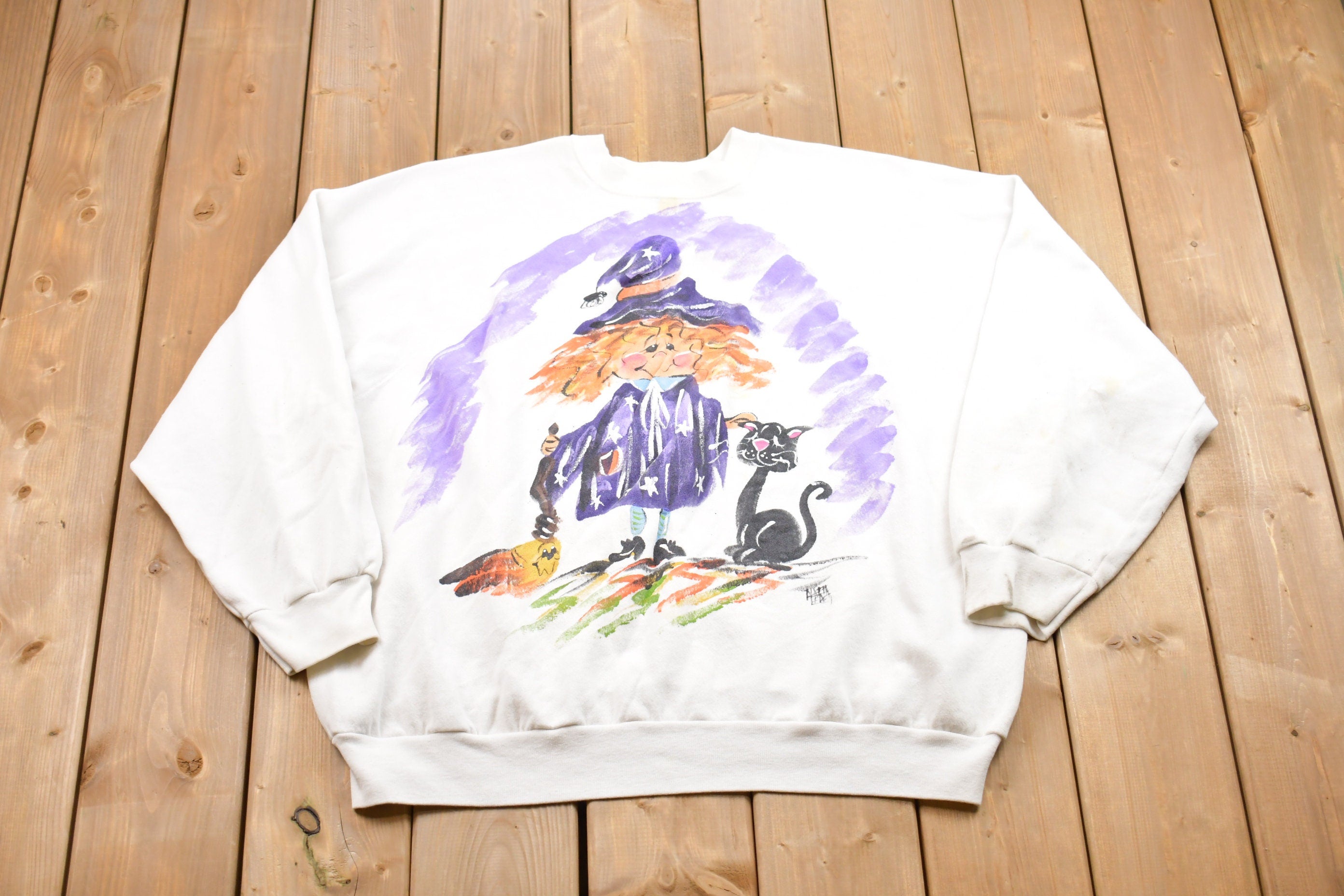 Vintage 1990s Tultex Cartoon Witch Crewneck Sweatshirt