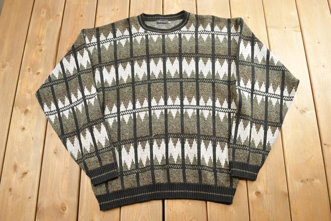 Vintage 1990s Intersect Knit Abstract Pattern Crewneck Sweater  90s Crewneck  Made In USA  Preppy