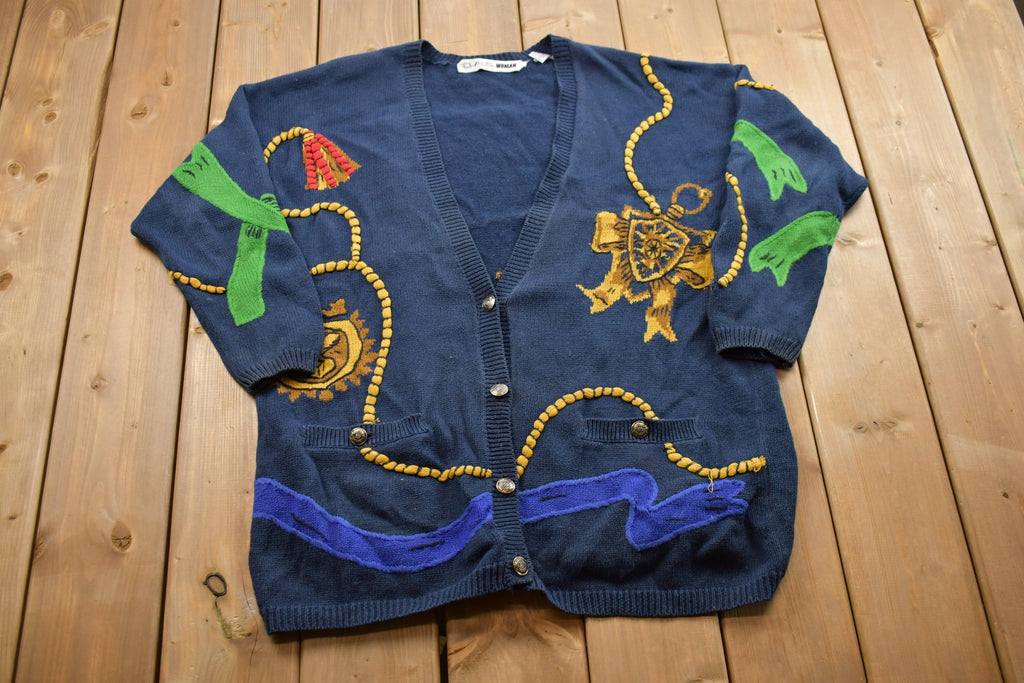 Vintage 1990s Chaus Abstract Knitted Cardigan Sweater