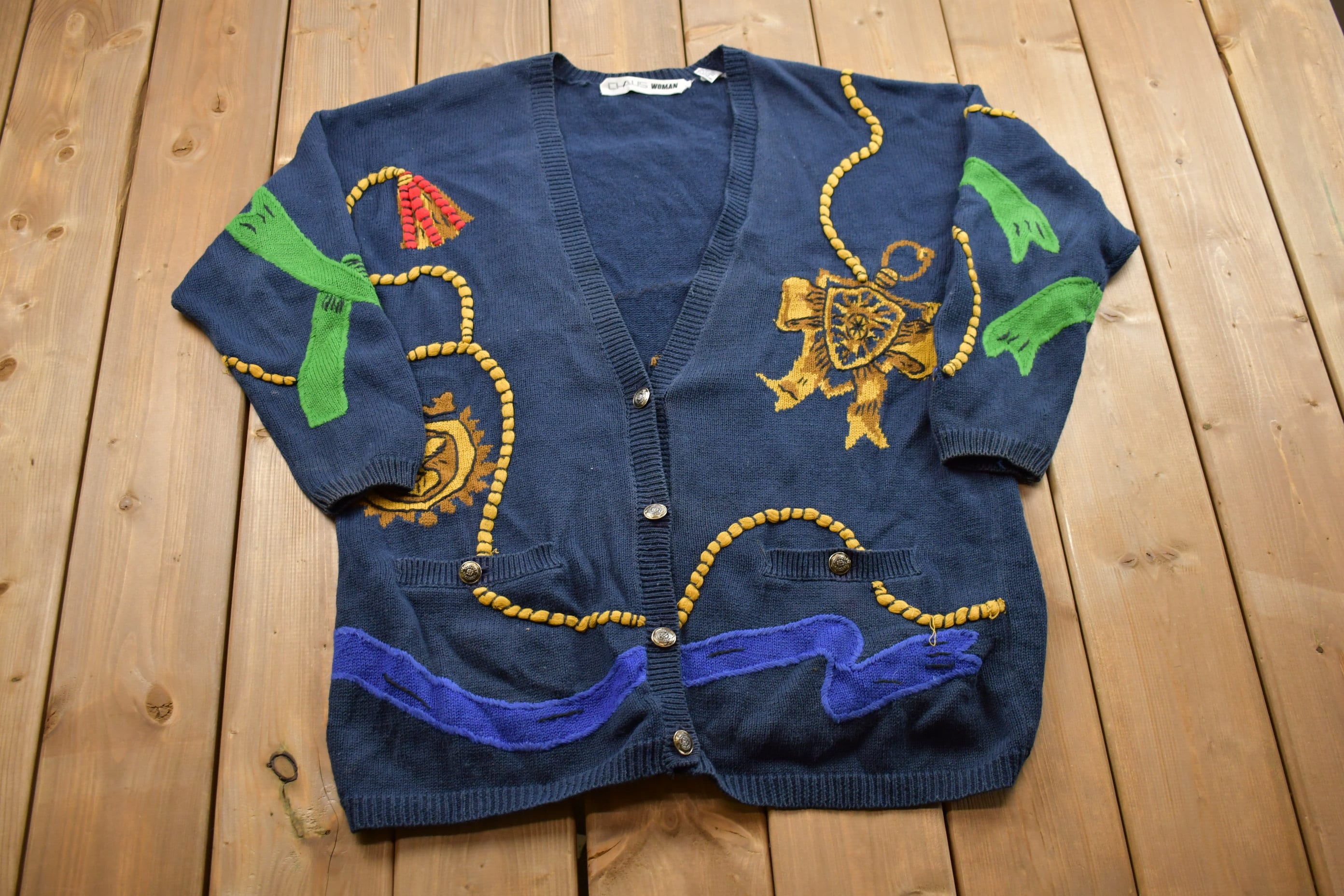 Vintage 1990s Chaus Abstract Knitted Cardigan Sweater