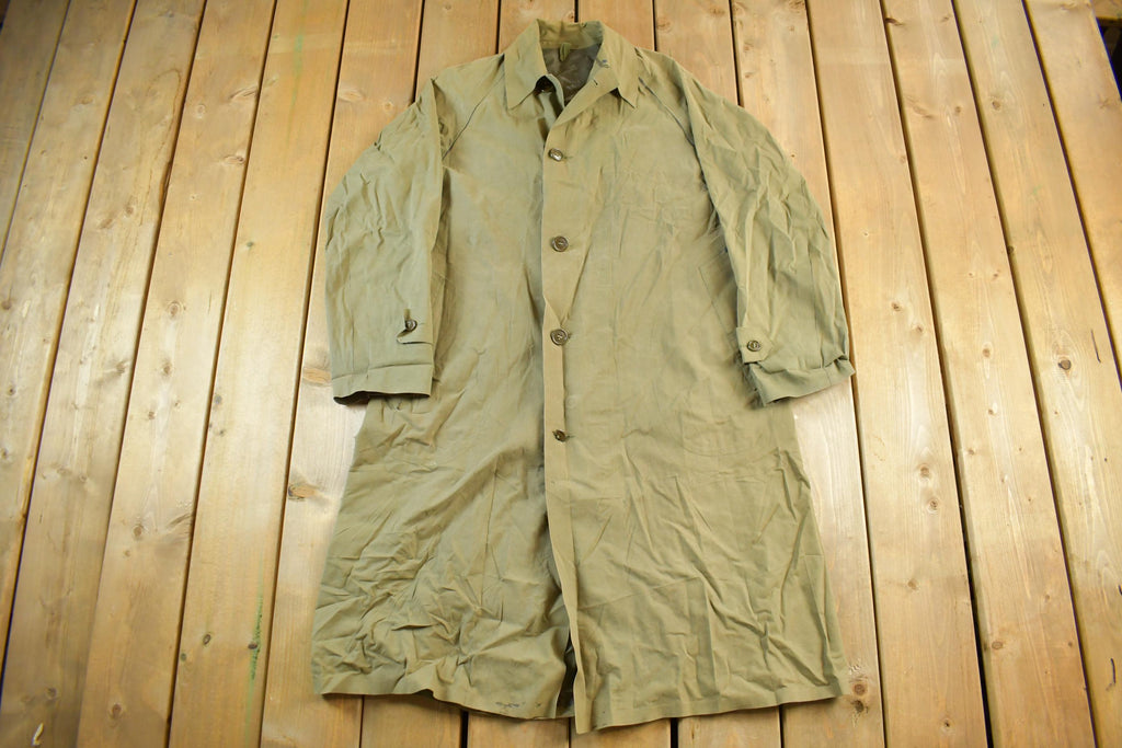 Vintage 1970s 1980s Army Military Button Down Rain Jacket Overcoat Men's Large