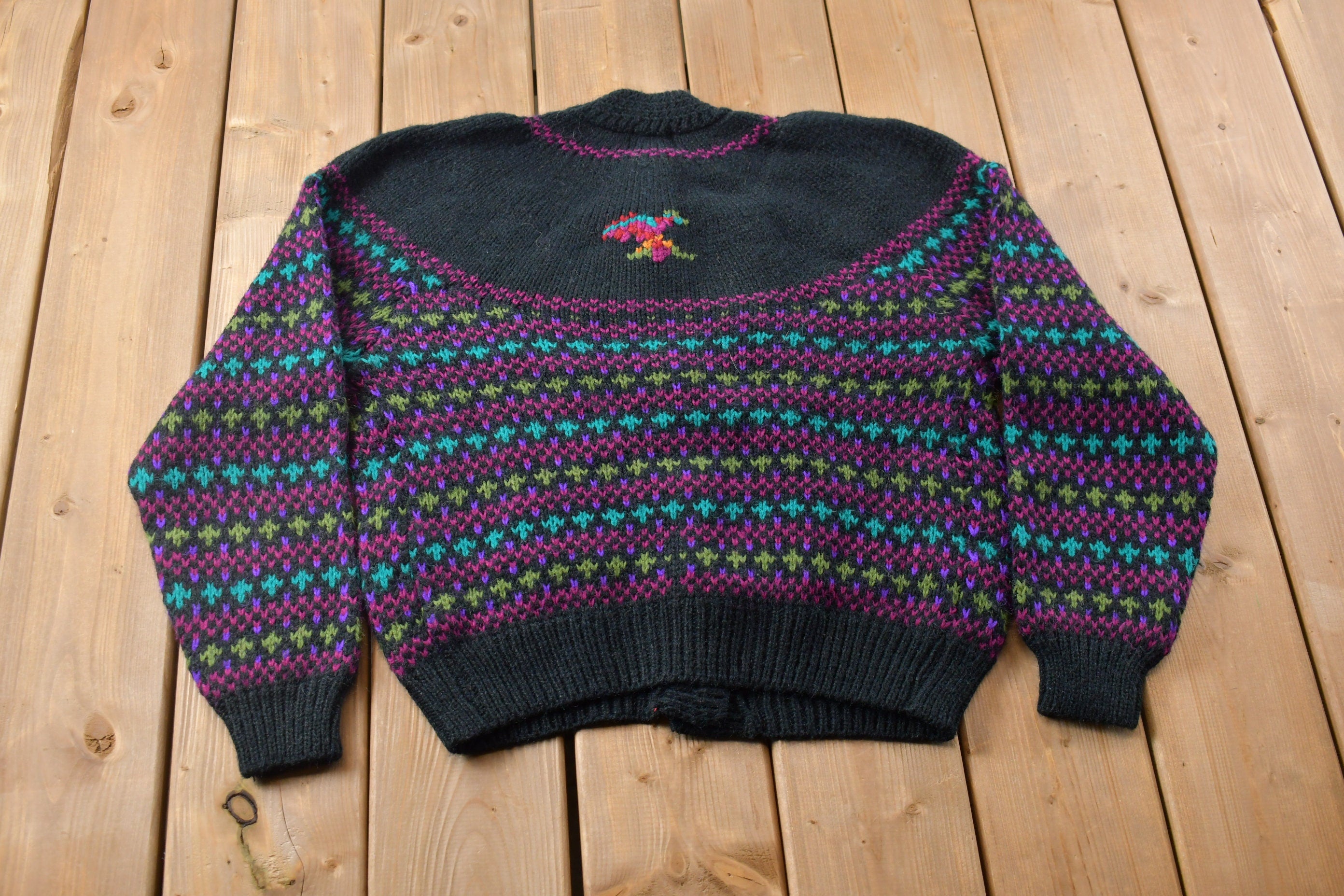 Vintage 1990s Ivy Hand Knitted Button Up Sweater