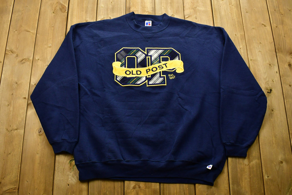 Vintage 1990's Old Post Embroidered Russell Athletics Crewneck Sweatshirt , 90s Crewneck , Souvenir , Streetwear