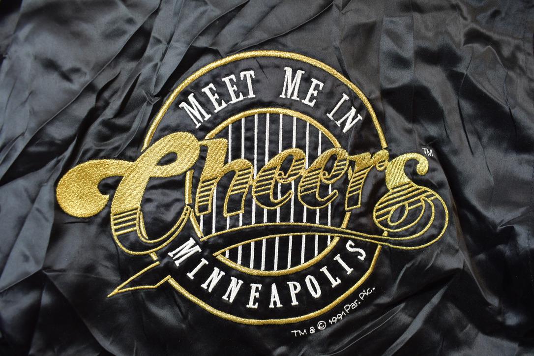 Vintage 1990s Cheers Boston Embroidered Satin Bomber Jacket