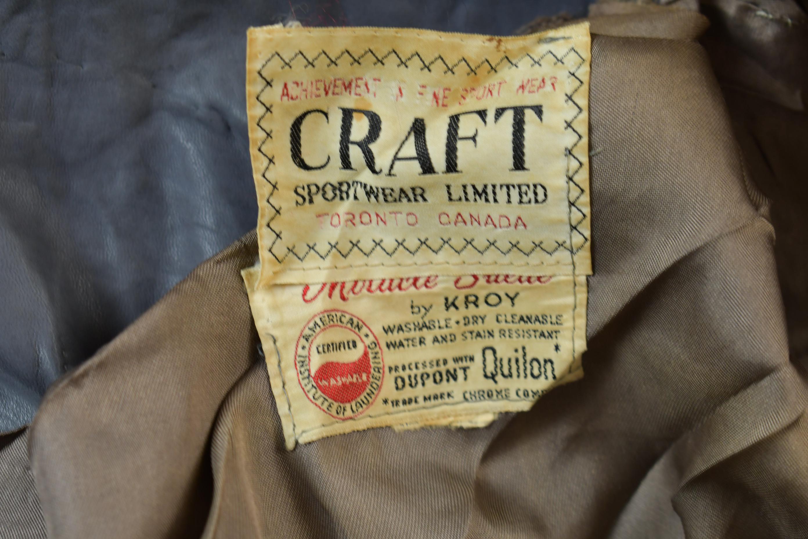 Vintage 1960s CRAFT Sportwear Suede Leather Bomber Jacket  Distressed Leather  Made In Canada  True Vintage