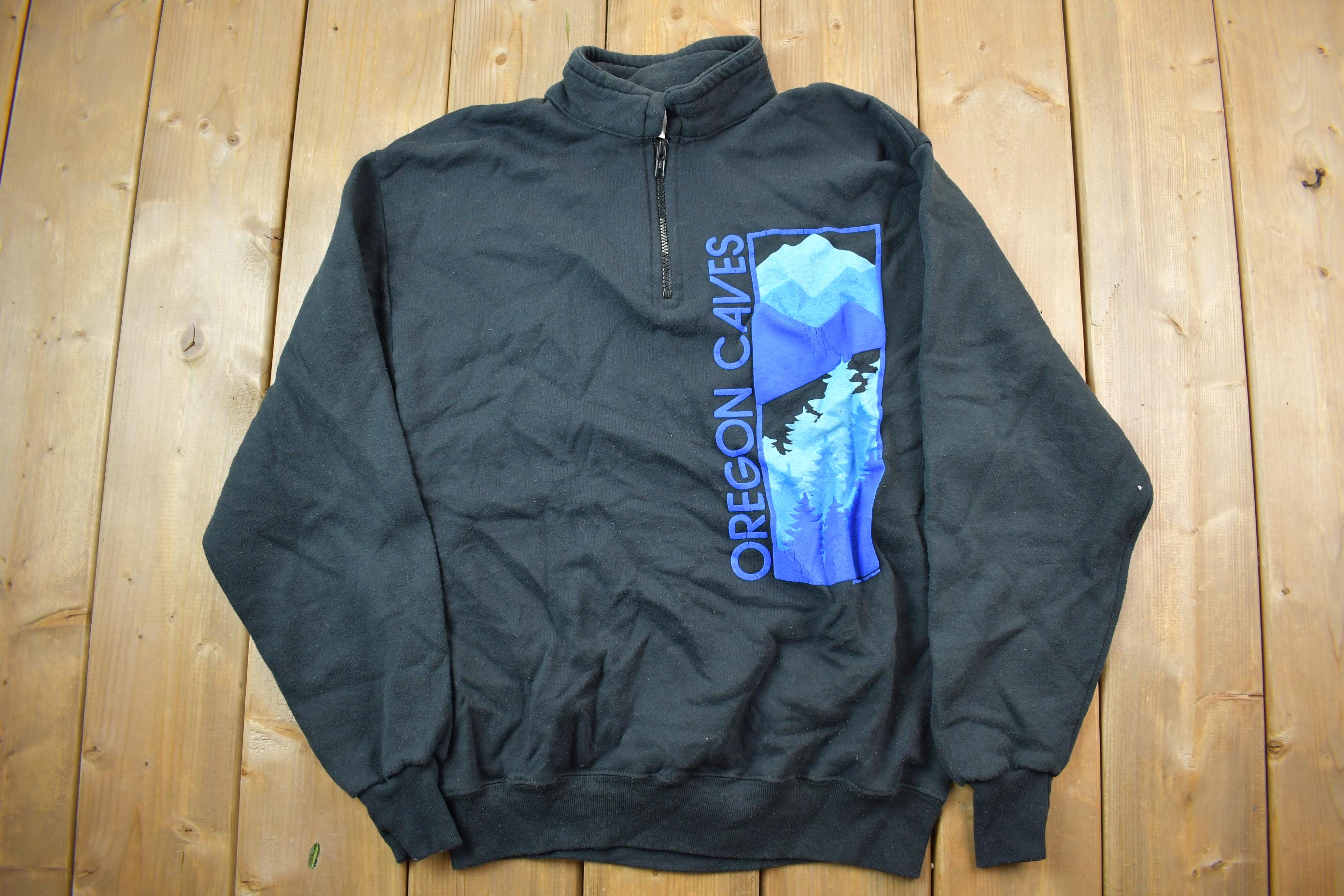 Vintage 1990s Oregon Caves / Quarter Zip Sweatshirt / 90s Crewneck / Made In USA / Streetwear / Embroidered / Trees