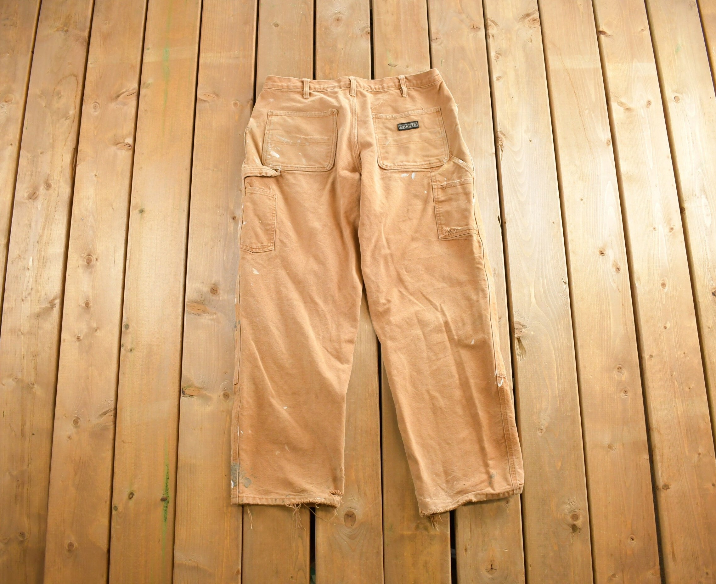 Vintage 1990s Distressed Beige Double knee Work Pants Size 34 x 32