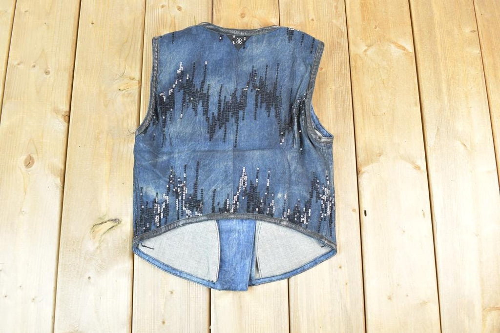 Women Vintage Vigoss Y2K Denim Vest / Vigoss Grunge Skull Print / Contrast Stitch / Internet Famous Clothing / Over Dyed