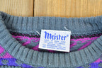 Vintage 1980s Meister Knit Abstract Pattern Crewneck Sweater  90s Crewneck  Preppy Knits  Wool Blend  Cotton Blend