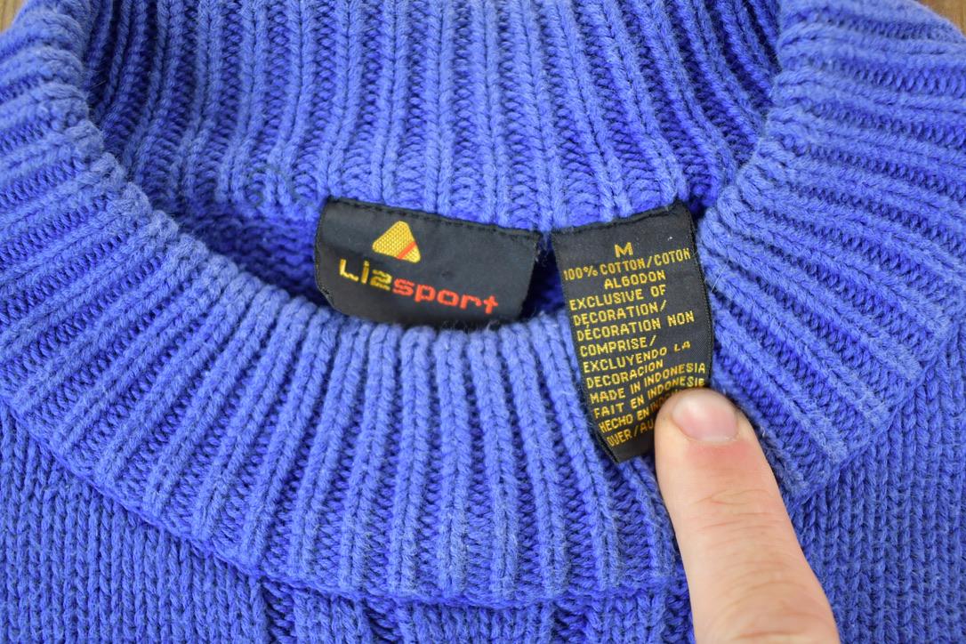 Vintage 1990s Liz Sport Floral 3D Colored Cable Knit Crewneck Sweater / Vintage 90s Crewneck / Abstract Patterns / Streetwear