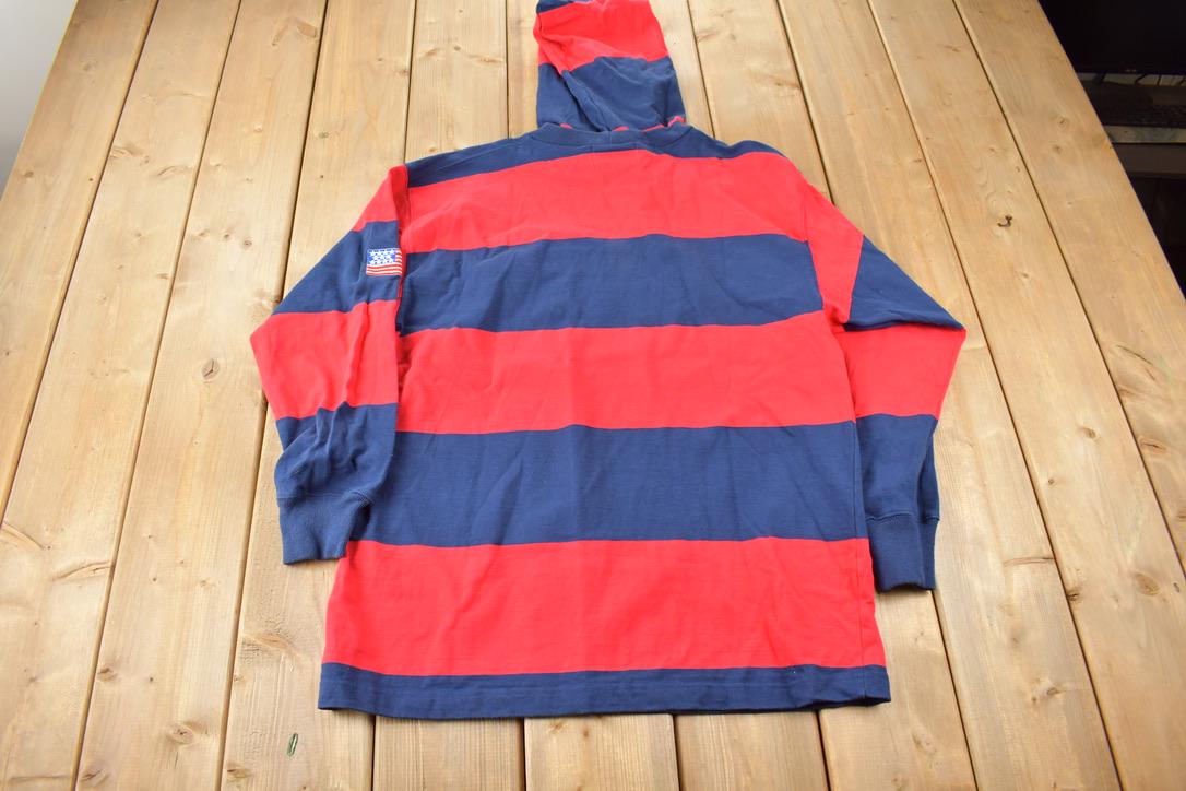 Vintage 1980s Mondetta USA Embroidered Striped Hoodie Size Medium