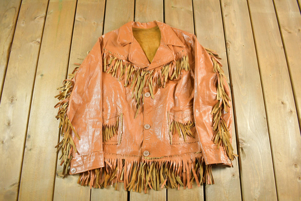 Vintage 1970s 1980s Leather Western Fringe Jacket Womens XS-S  Cowgirl Tassles Country  Fall Outerwear Leather Coat
