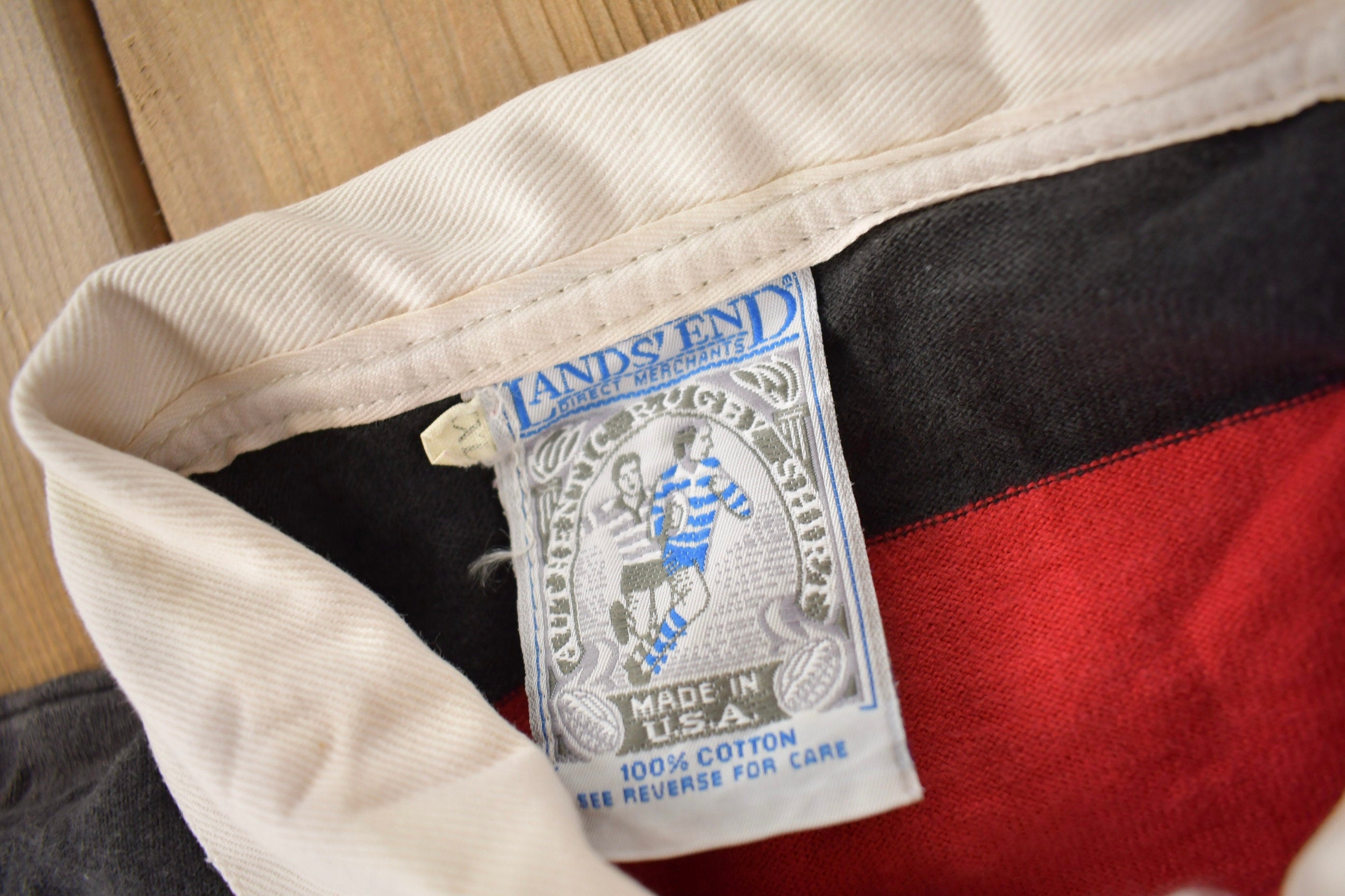 Vintage 1990s Lands End Striped Rugby Sweatshirt Size XXL made In USA