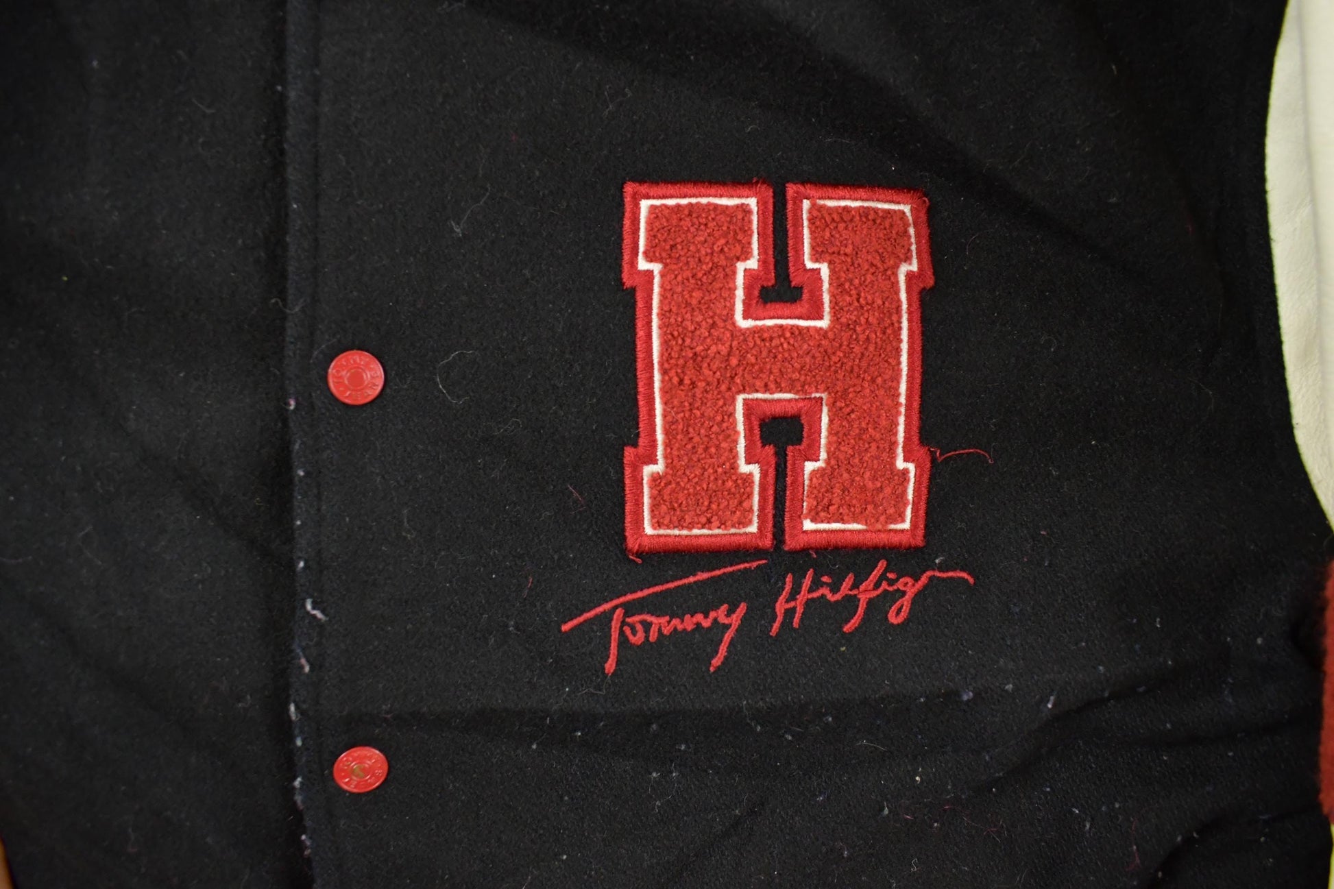 Vintage 1990s Tommy Hilfiger Wool Leather Varsity Jacket Men's Large