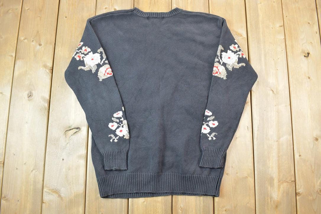 Vintage 1990s Jones New York Floral Knit Crewneck Sweater / 90s Crewneck / Made In USA / Preppy Knit