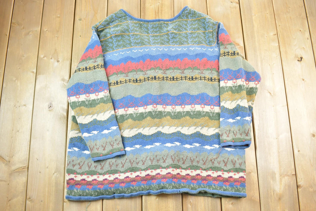 Vintage 1990s PS casual Landscape Theme Knit Crewneck Full Zip Sweater
