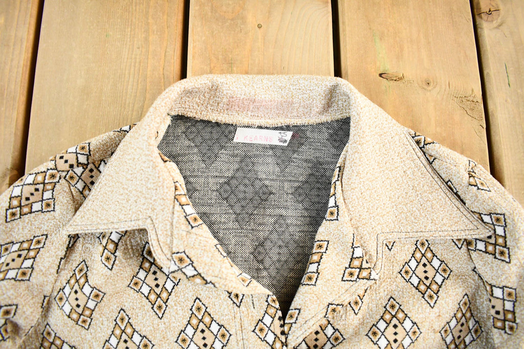 Vintage 1970's Argyle Pattern Button Up Shirt Women's Medium