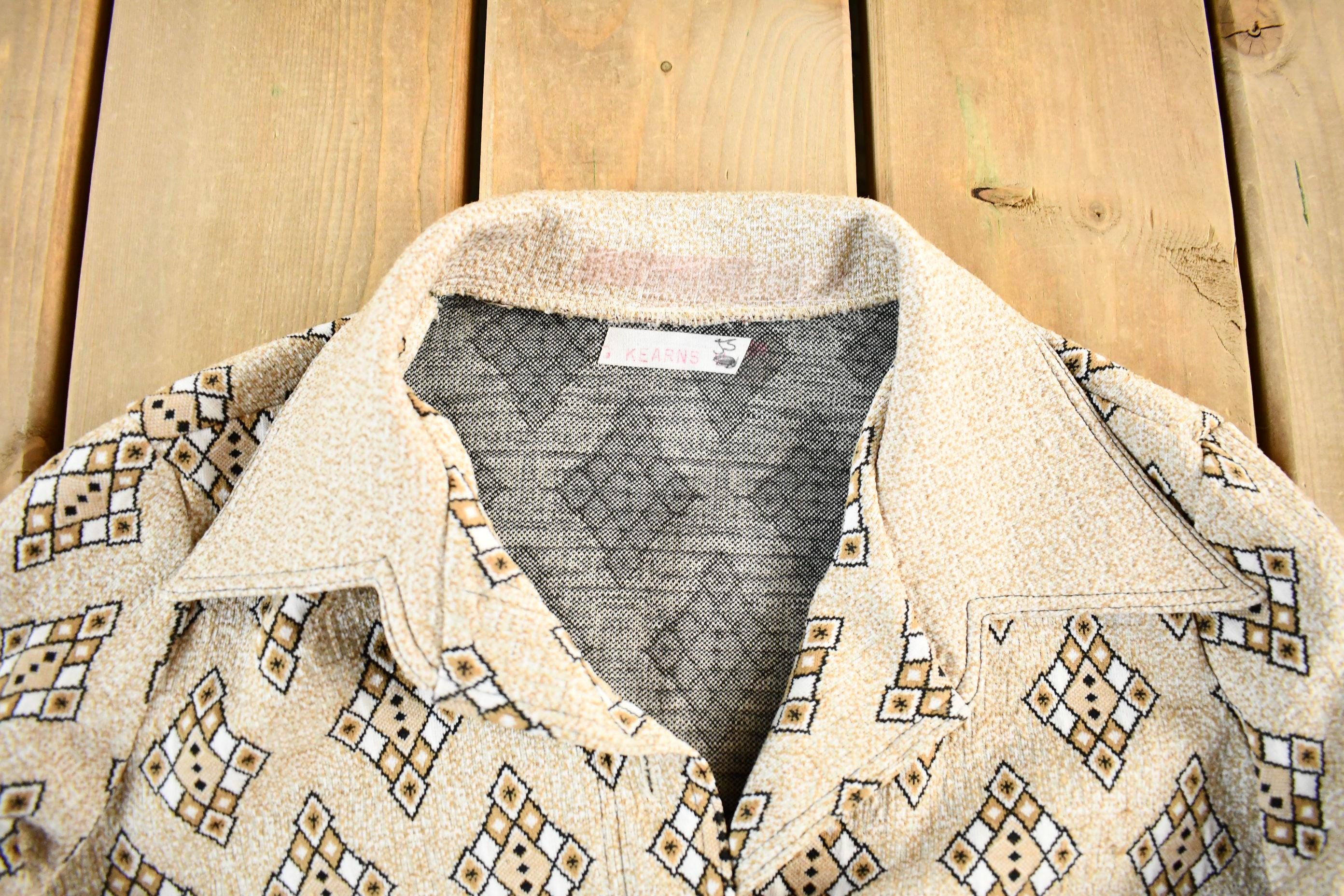 Vintage 1970's Argyle Pattern Button Up Shirt Women's Medium