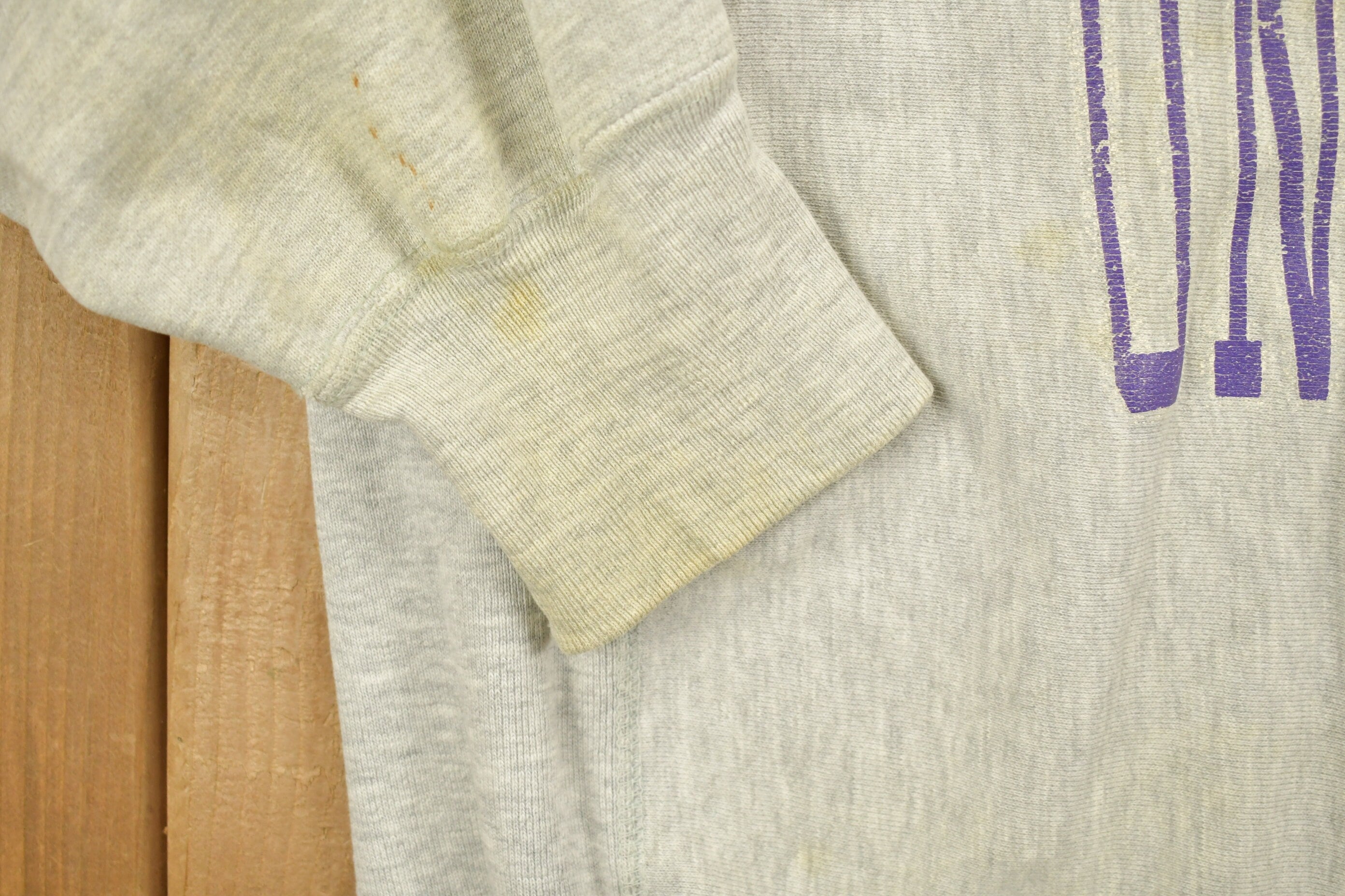 Vintage 1980's Champion Reverse Weave Warm-up Collegiate Crewneck University of Niagara Heavily Distressed.