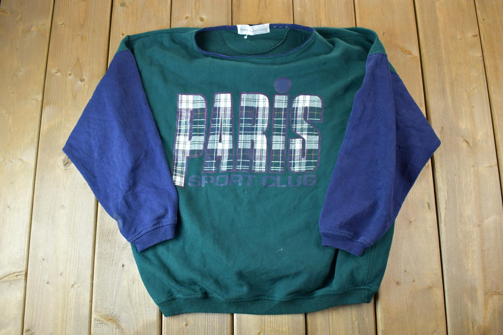 Vintage 1990s Paris Sport Club Plaid Letter Crewneck Sweatshirt