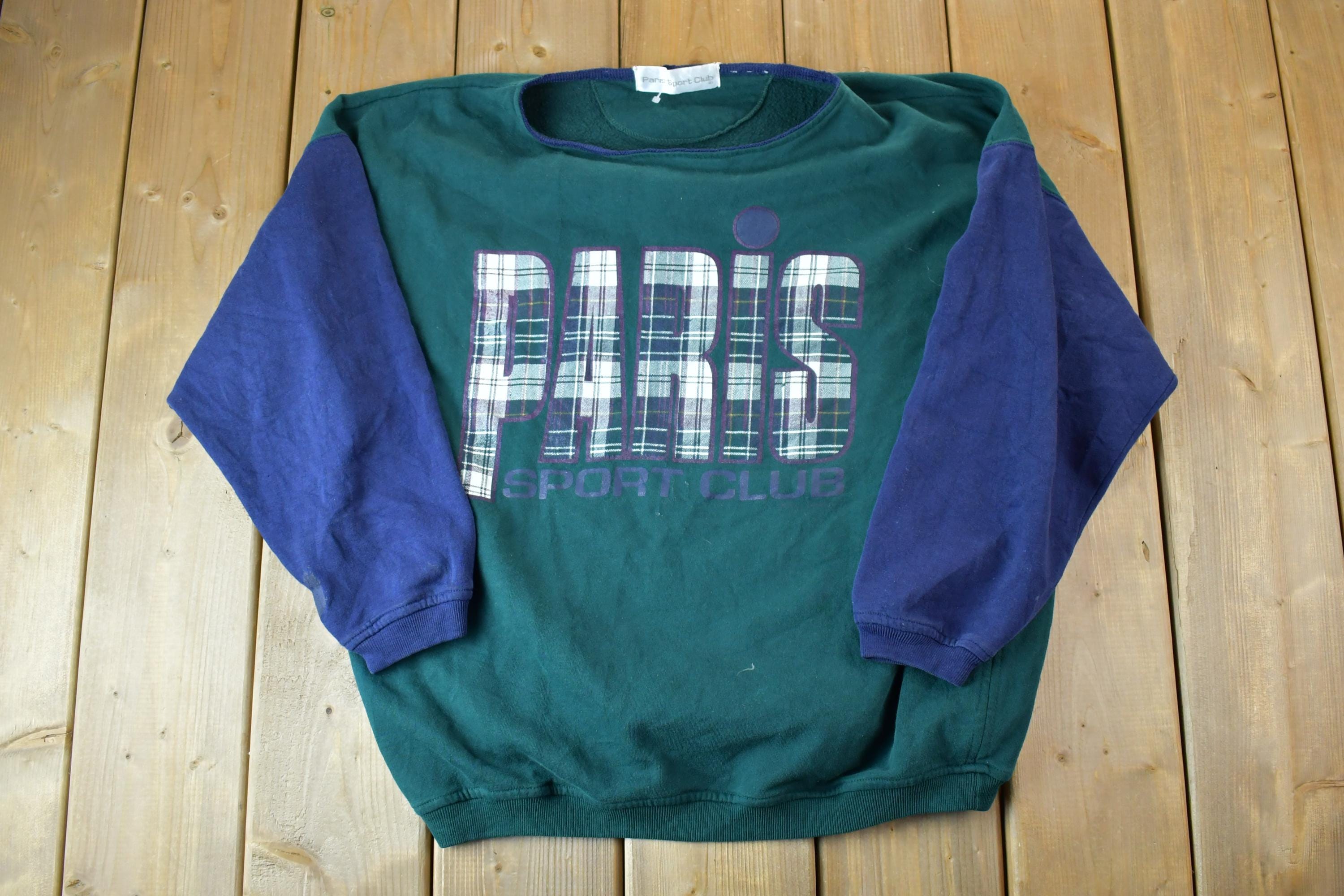 Vintage 1990s Paris Sport Club Plaid Letter Crewneck Sweatshirt