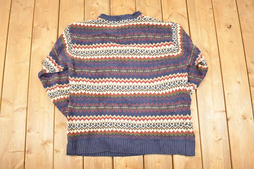 Vintage 1990s North Crest Abstract Striped Knit Crewneck Sweater Women's XL